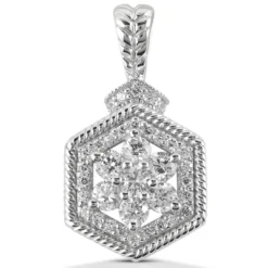 14K White Gold Flower Diamond Pendant 0.99ct
