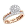 14K Rose Gold Halo Diamond Engagement Ring Wedding Band Set 0.7ct By Luxurman -Outlet Radiant Bijou Store 14k gold halo diamond engagement ring wedding band set 07ct by luxurman mainro