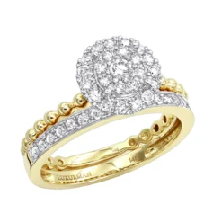 14K Rose Gold Halo Diamond Engagement Ring Wedding Band Set 0.7ct By Luxurman -Outlet Radiant Bijou Store 14k gold halo diamond engagement ring wedding band set 07ct by luxurman ye