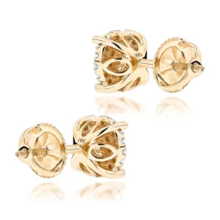 14K Yellow Gold Halo Round Stud Diamond Earrings 0.6ct Clusters -Outlet Radiant Bijou Store 14k gold halo round stud diamond earrings 065ct backye