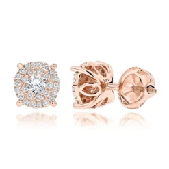 14K Yellow Gold Halo Round Stud Diamond Earrings 0.6ct Clusters -Outlet Radiant Bijou Store 14k gold halo round stud diamond earrings 065ct ro