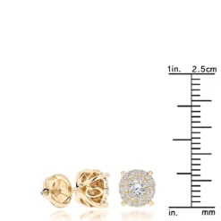 14K Yellow Gold Halo Round Stud Diamond Earrings 0.6ct Clusters -Outlet Radiant Bijou Store 14k gold halo round stud diamond earrings 065ct rulerye