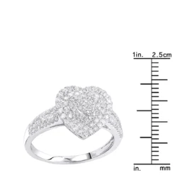 14K White Gold Heart Diamond Ring For Women Cluster Setting 0.8ct By Luxurman -Outlet Radiant Bijou Store 14k gold heart diamond ring for women cluster setting 08ct by luxurman rulerwh