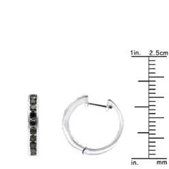 14K White Gold Hoop Huggie Black 0.6 Carat Diamond Earrings For Women -Outlet Radiant Bijou Store 14k gold hoop huggie black diamond earrings for women 06ct 000886 ruler white