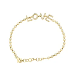 14K Yellow Gold Inline Diamond Tennis Bracelet For Women With LOVE Round Diamonds 0.8ct