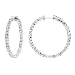 14K White Gold Inside Out 3 Carat Hoops Diamond Earrings For Women By Luxurman