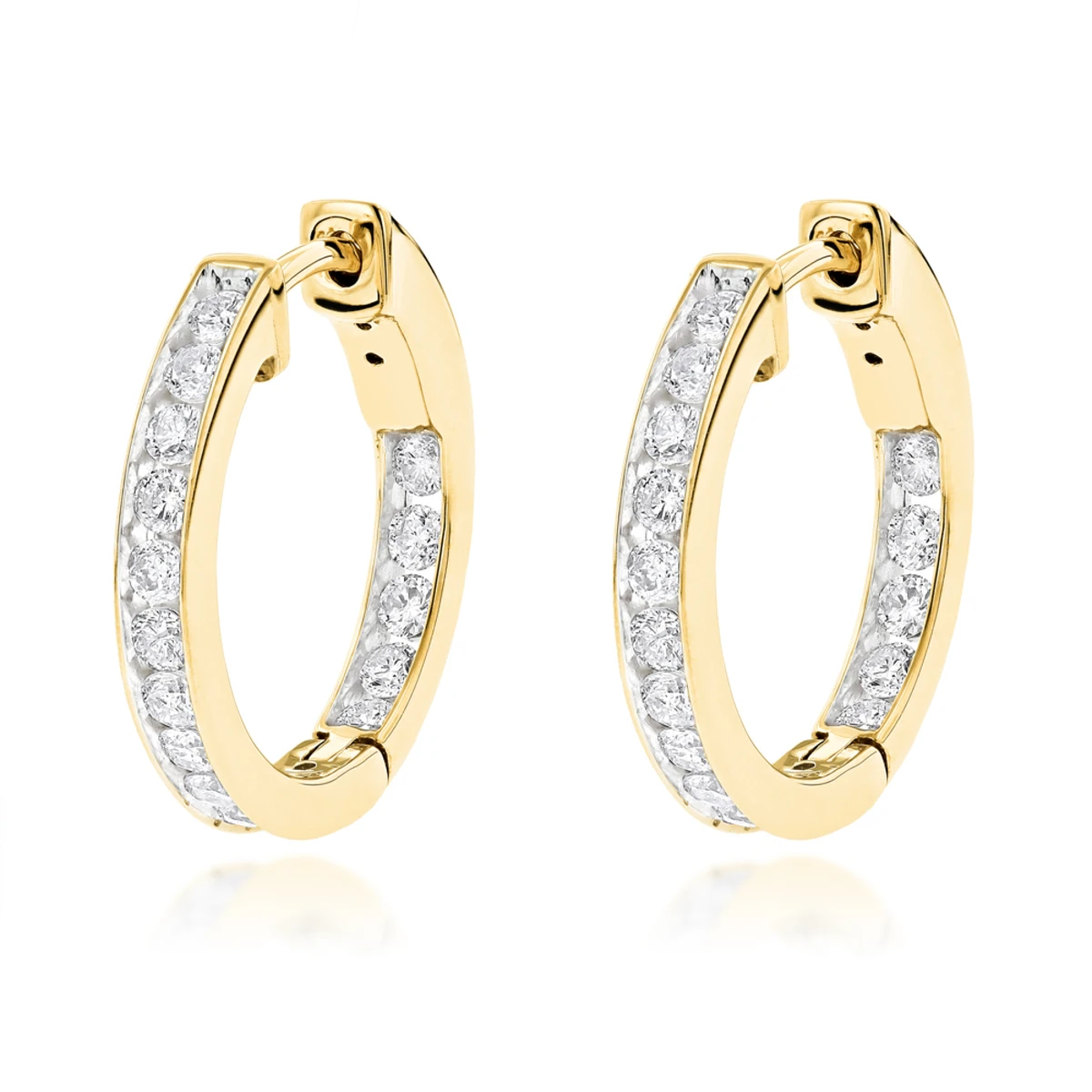 14K Yellow Gold Inside Out Channel Set Diamond Hoop Earrings 1.45ct 3 14K Yellow Gold Inside Out Channel Set Diamond Hoop Earrings 1.45ct