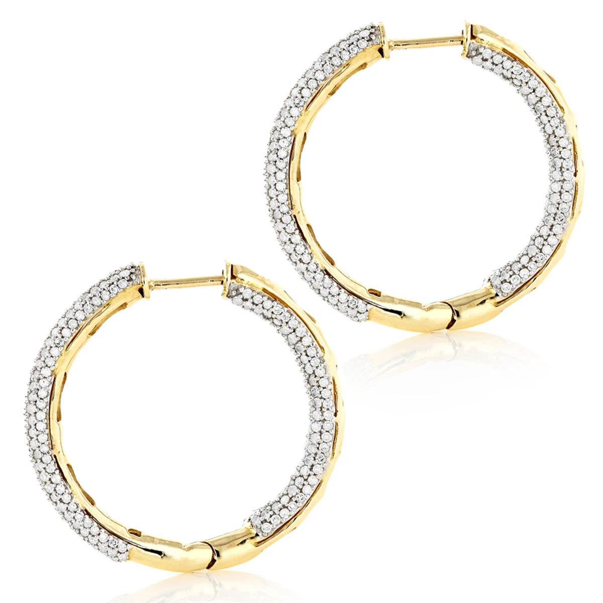 14K White Gold Inside Out Diamond Hoop Earrings 2 Carats 6 14K White Gold Inside Out Diamond Hoop Earrings 2 Carats - Image 4