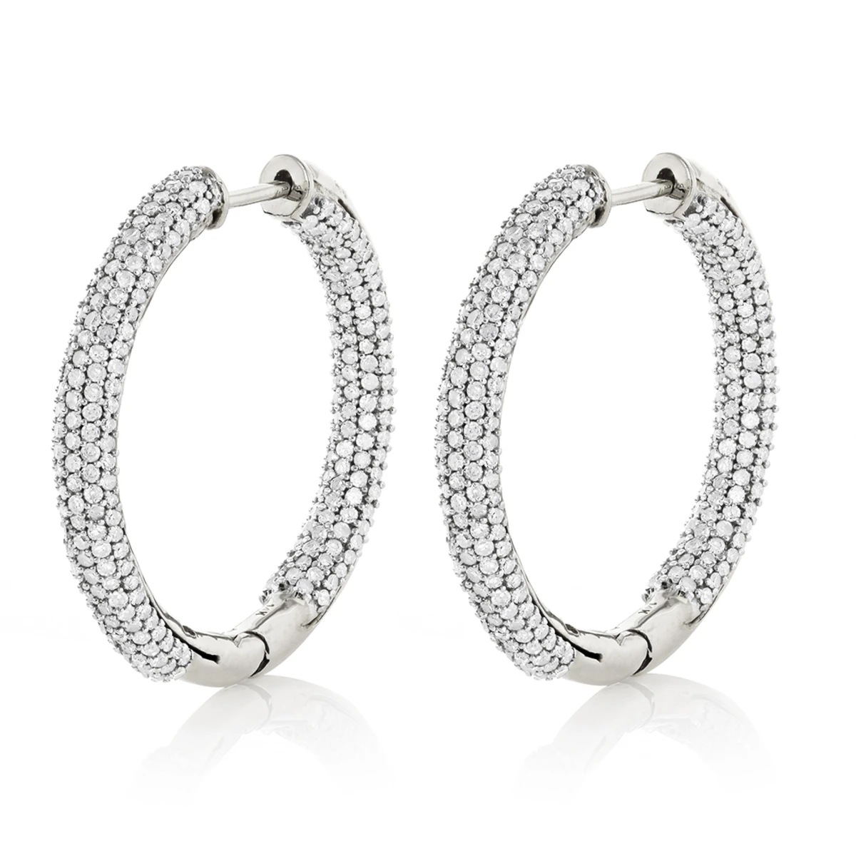 14K White Gold Inside Out Diamond Hoop Earrings 2 Carats 3 14K White Gold Inside Out Diamond Hoop Earrings 2 Carats