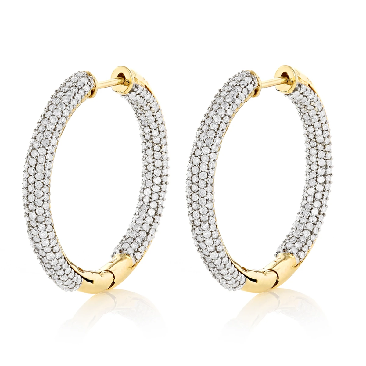 14K White Gold Inside Out Diamond Hoop Earrings 2 Carats 4 14K White Gold Inside Out Diamond Hoop Earrings 2 Carats - Image 2