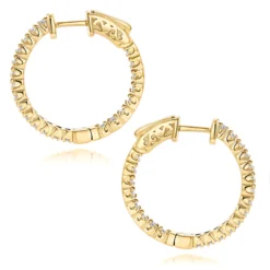 14K Yellow Gold Inside Out Diamond Hoop Earrings For Women 1.3ct 3/4in By Luxurman -Outlet Radiant Bijou Store 14k gold inside out diamond hoop earrings for women 13ct 34in by luxurman backye