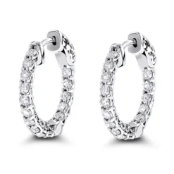 14K White Gold Inside Out Diamond Hoop Earrings For Women 1.5ct