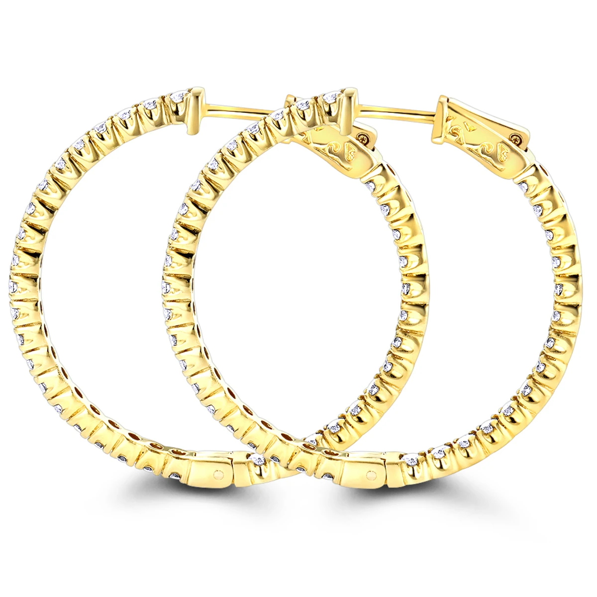 14K Yellow Gold Inside Out Diamond Hoop Earrings For Women By Luxurman 2.1ct 6 14K Yellow Gold Inside Out Diamond Hoop Earrings For Women By Luxurman 2.1ct - Image 4