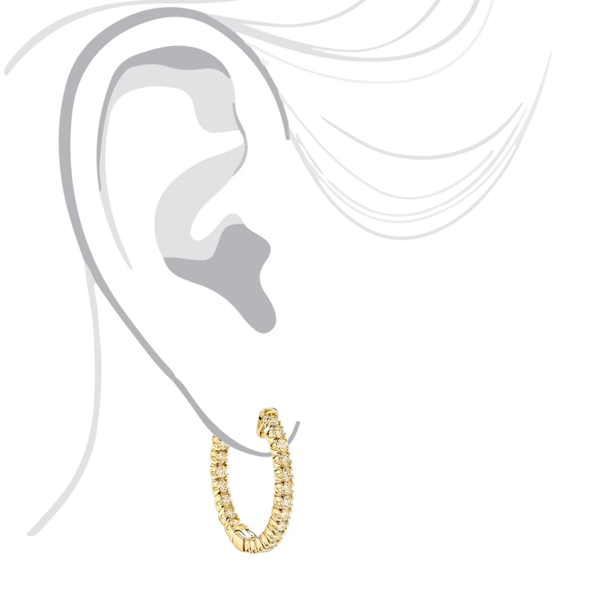 14K Yellow Gold Inside Out Yellow Diamond Hoop Earrings 1.33ct By Luxurman 7 14K Yellow Gold Inside Out Yellow Diamond Hoop Earrings 1.33ct By Luxurman - Image 5