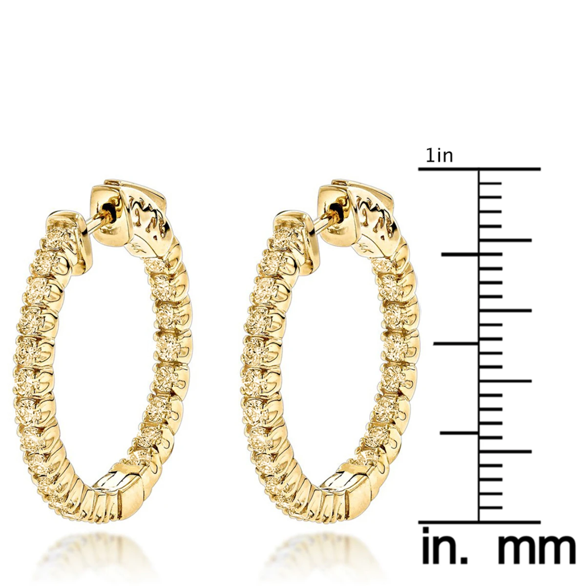 14K Yellow Gold Inside Out Yellow Diamond Hoop Earrings 1.33ct By Luxurman 8 14K Yellow Gold Inside Out Yellow Diamond Hoop Earrings 1.33ct By Luxurman - Image 6