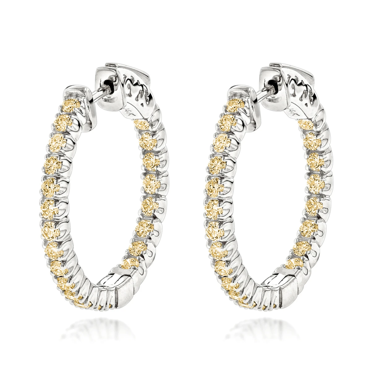 14K Yellow Gold Inside Out Yellow Diamond Hoop Earrings 1.33ct By Luxurman 4 14K Yellow Gold Inside Out Yellow Diamond Hoop Earrings 1.33ct By Luxurman - Image 2