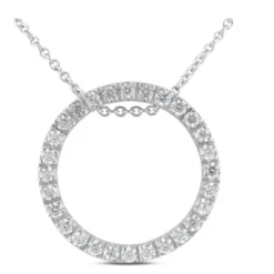 14K White Gold Ladies Circle Diamond Necklace 0.64ct