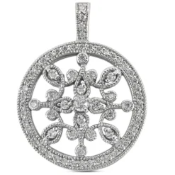 14K White Gold Ladies Circle Diamond Necklace 0.80ct 23.8mm