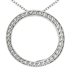14K White Gold Ladies Circle Diamond Necklace 1.11ct