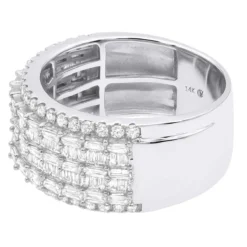 Unique Ladies Diamond Wedding Band 14K White Gold 3ct -Outlet Radiant Bijou Store 14k gold ladies unique wedding band 3ct round and baguette diamond ring back white