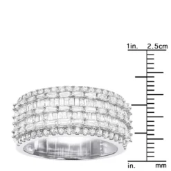 Unique Ladies Diamond Wedding Band 14K White Gold 3ct -Outlet Radiant Bijou Store 14k gold ladies unique wedding band 3ct round and baguette diamond ring ruler white