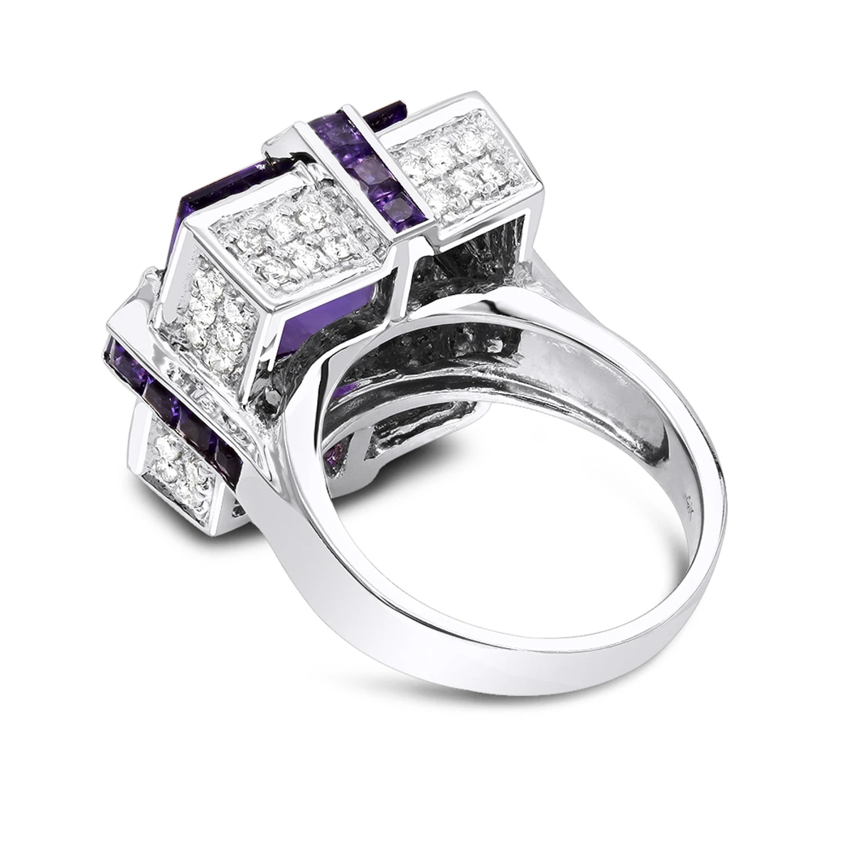 14K White Gold Large Diamond Amethyst Cocktail Ring For Women By Luxurman 14ct 6 14K White Gold Large Diamond Amethyst Cocktail Ring For Women By Luxurman 14ct - Image 4