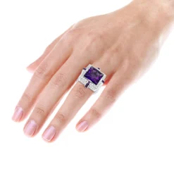14K White Gold Large Diamond Amethyst Cocktail Ring For Women By Luxurman 14ct 12 14K White Gold Large Diamond Amethyst Cocktail Ring For Women By Luxurman 14ct -Outlet Radiant Bijou Store 14k gold large diamond amethyst cocktail ring for women by luxurman 14ct bodwh