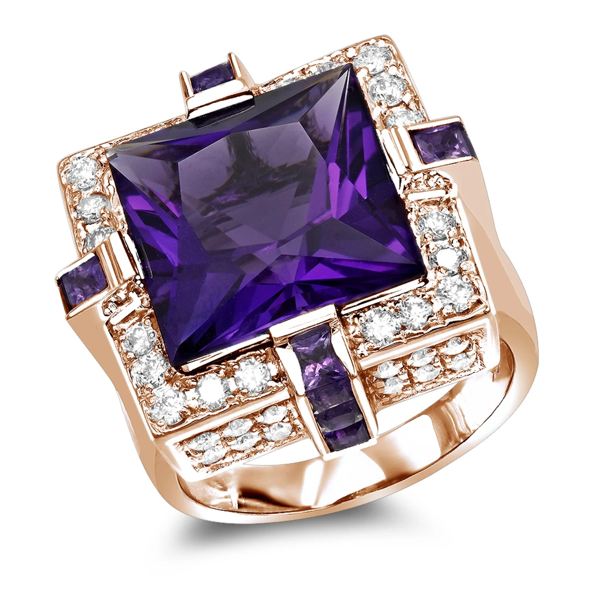 14K White Gold Large Diamond Amethyst Cocktail Ring For Women By Luxurman 14ct 5 14K White Gold Large Diamond Amethyst Cocktail Ring For Women By Luxurman 14ct - Image 3