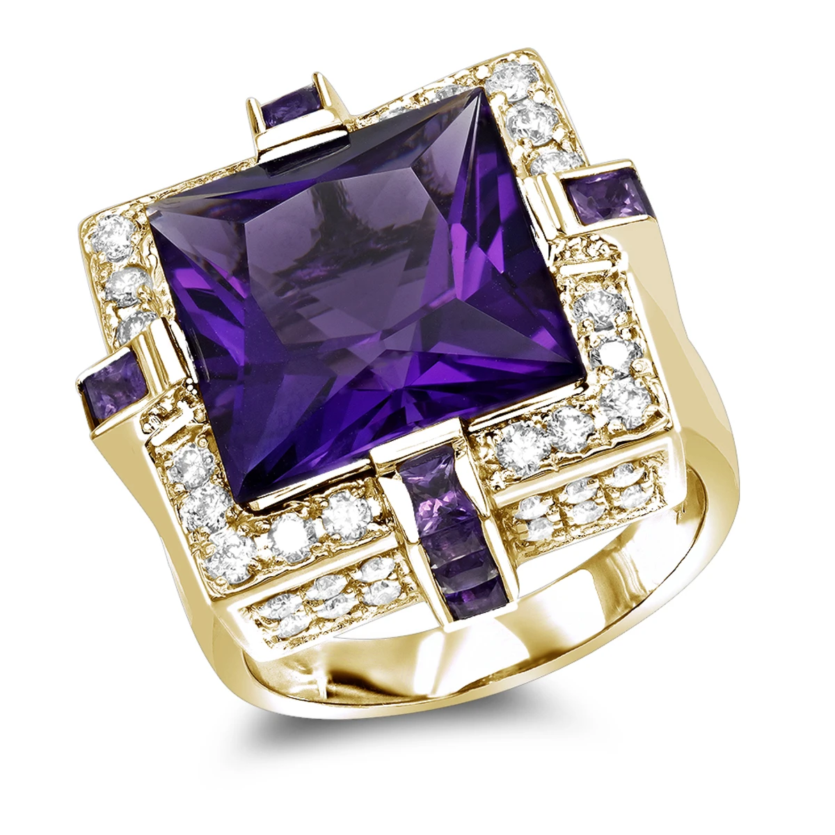 14K White Gold Large Diamond Amethyst Cocktail Ring For Women By Luxurman 14ct 4 14K White Gold Large Diamond Amethyst Cocktail Ring For Women By Luxurman 14ct - Image 2