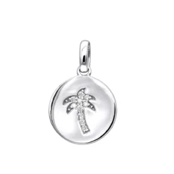 14K White Gold Palm Tree Circle Diamond Pendant 0.1ct Small Charm