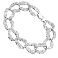 14K White Gold Pave Diamond Chain Link Bracelet For Women 3.75ct By Luxurman