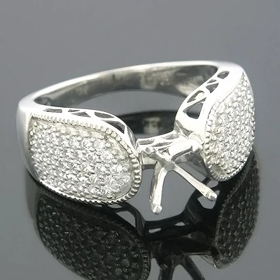 14K White Gold Pave Diamond Engagement Ring Setting 0.71ct 3 14K White Gold Pave Diamond Engagement Ring Setting 0.71ct