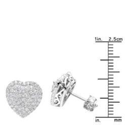 14K White Gold Pave Diamond Heart Earrings For Women 1 Carat Diamond Studs -Outlet Radiant Bijou Store 14k gold pave diamond heart earrings for women 1 carat diamond studs rulerwh