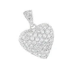 14K White Gold Pave Diamond Heart Pendant 2ct