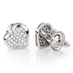14K White Gold Pave Heart Diamond Stud Earrings 0.33ct