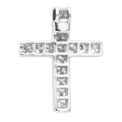 14K White Gold Princess Cut Diamond Cross Necklace 0.7ct -Outlet Radiant Bijou Store 14k gold princess cut diamond cross necklace 060ct p 26539 backwh