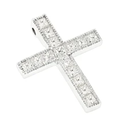14K White Gold Princess Cut Diamond Cross Necklace 2.55ct
