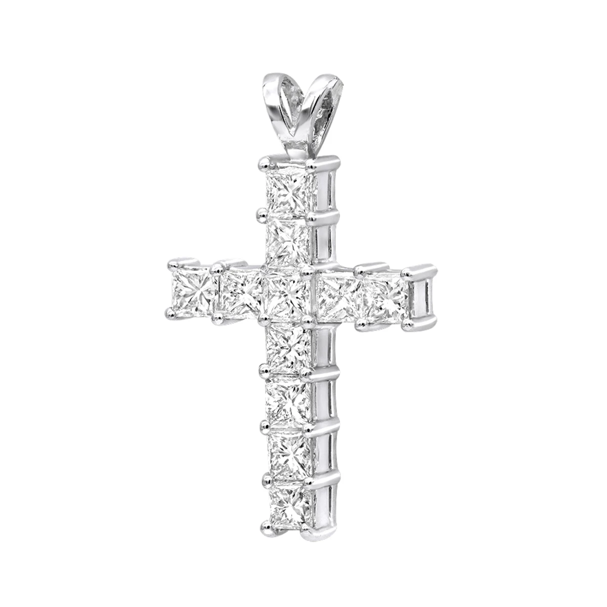 14K White Gold Princess Cut Diamond Cross Pendant 2.20ct 3 14K White Gold Princess Cut Diamond Cross Pendant 2.20ct