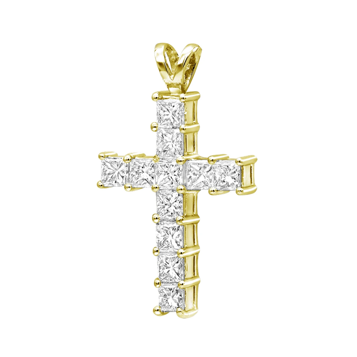 14K White Gold Princess Cut Diamond Cross Pendant 2.20ct 4 14K White Gold Princess Cut Diamond Cross Pendant 2.20ct - Image 2