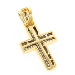 14K Yellow Gold Princess Diamond Cross Pendant 0.76ct -Outlet Radiant Bijou Store 14k gold princess diamond cross pendant 076ct p 6610 backye