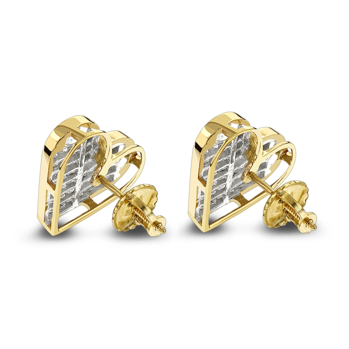 14K Yellow Gold Princess Diamond Heart Earrings 0.88ct 6 14K Yellow Gold Princess Diamond Heart Earrings 0.88ct - Image 4
