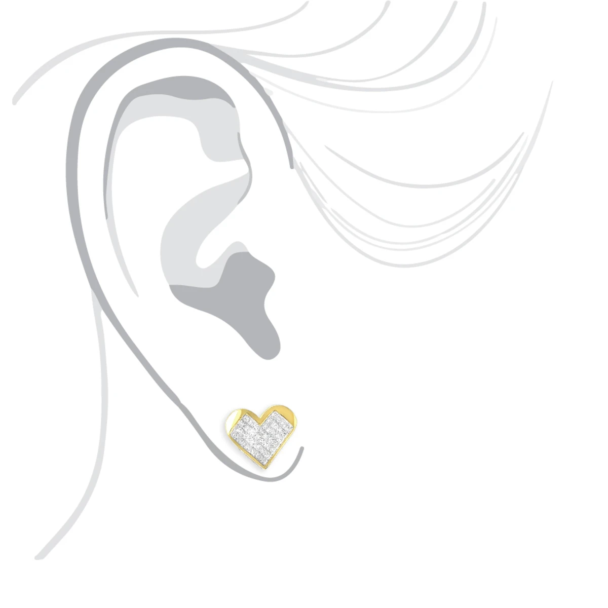 14K Yellow Gold Princess Diamond Heart Earrings 0.88ct 7 14K Yellow Gold Princess Diamond Heart Earrings 0.88ct - Image 5