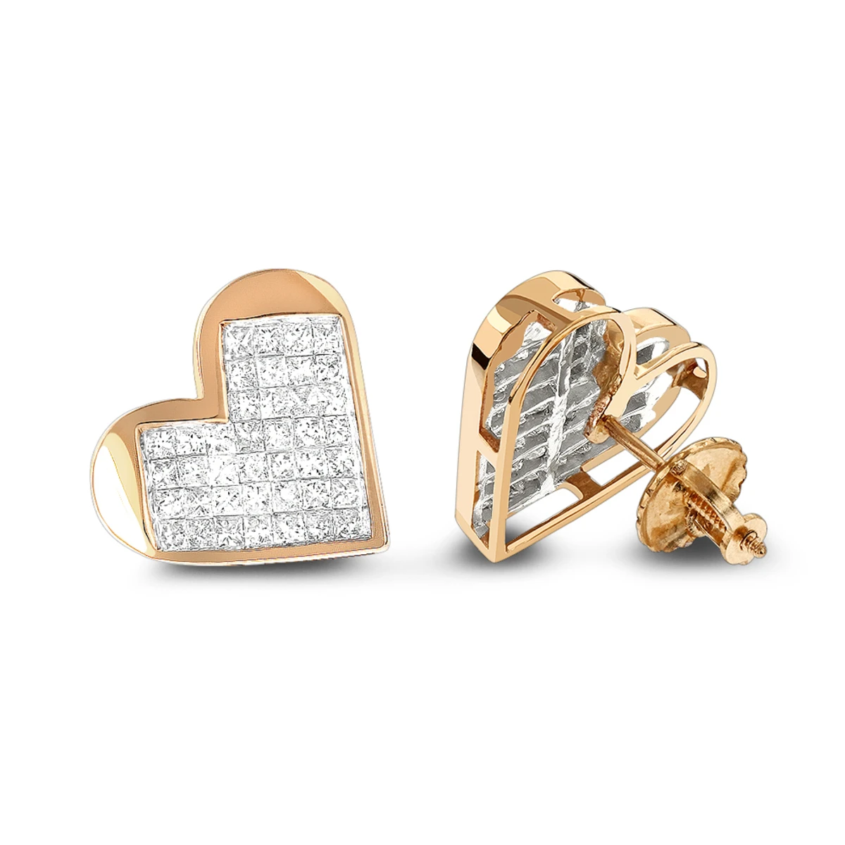 14K Yellow Gold Princess Diamond Heart Earrings 0.88ct 5 14K Yellow Gold Princess Diamond Heart Earrings 0.88ct - Image 3