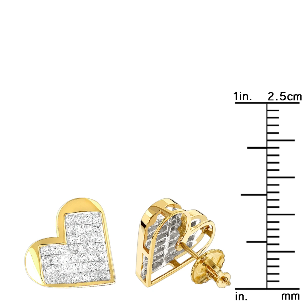 14K Yellow Gold Princess Diamond Heart Earrings 0.88ct 9 14K Yellow Gold Princess Diamond Heart Earrings 0.88ct - Image 7