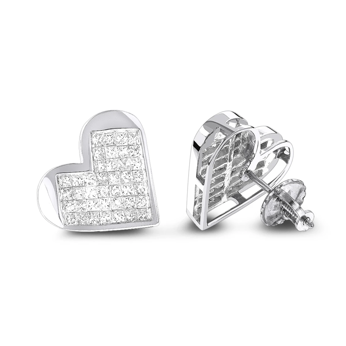 14K Yellow Gold Princess Diamond Heart Earrings 0.88ct 4 14K Yellow Gold Princess Diamond Heart Earrings 0.88ct - Image 2