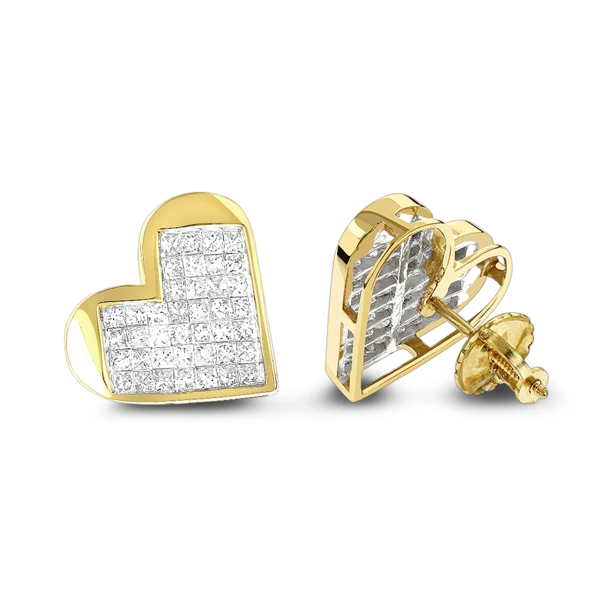 14K Yellow Gold Princess Diamond Heart Earrings 0.88ct 3 14K Yellow Gold Princess Diamond Heart Earrings 0.88ct