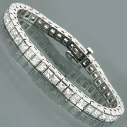 Women's Princess Diamond 14K White Gold Tennis Bracelet 13.55ct