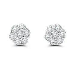 14K White Gold Prong Round Diamond Clusters Earrings 1ct Studs