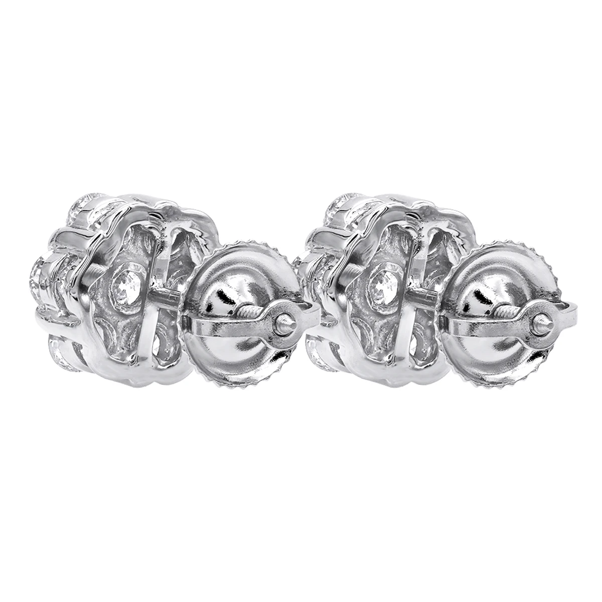 14K White Gold Prong Round Diamond Clusters Earrings 1.2ct Studs 6 14K White Gold Prong Round Diamond Clusters Earrings 1.2ct Studs - Image 4