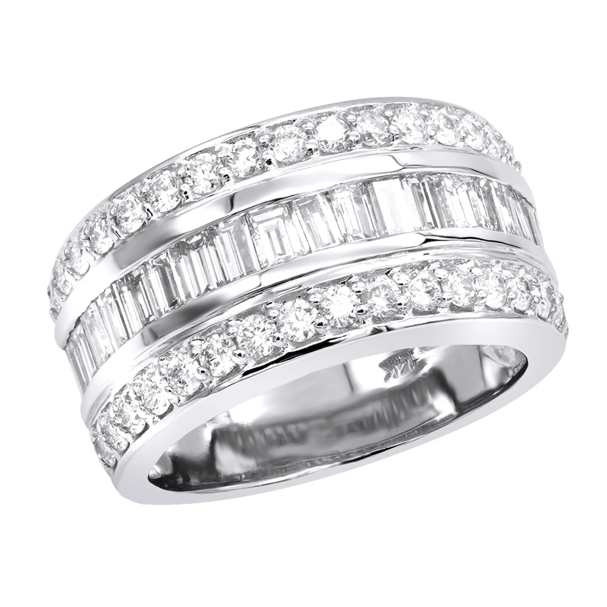 Unique Wedding Bands 14K White Gold VS Round And Baguette Diamond Ring 2.86ct 3 Unique Wedding Bands 14K White Gold VS Round And Baguette Diamond Ring 2.86ct